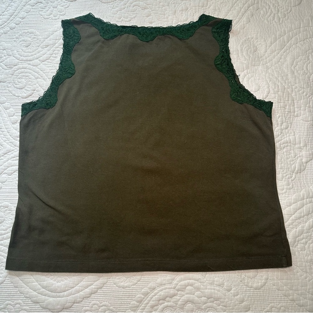 Erika Petite Y2K Boxy Lace Tank Top. Hunter Green. Size: PL. - Picture 4 of 4